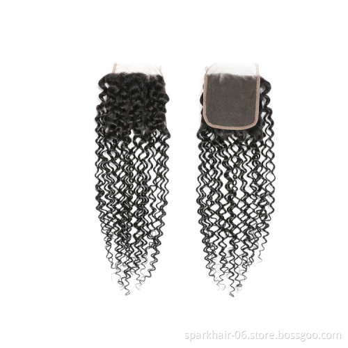 9a 4*4 SPARK Brazil Remy Human Hair Lace Closure for Women Kinky Curl Curly Brazilian Hair Extension Natural Black Free Part